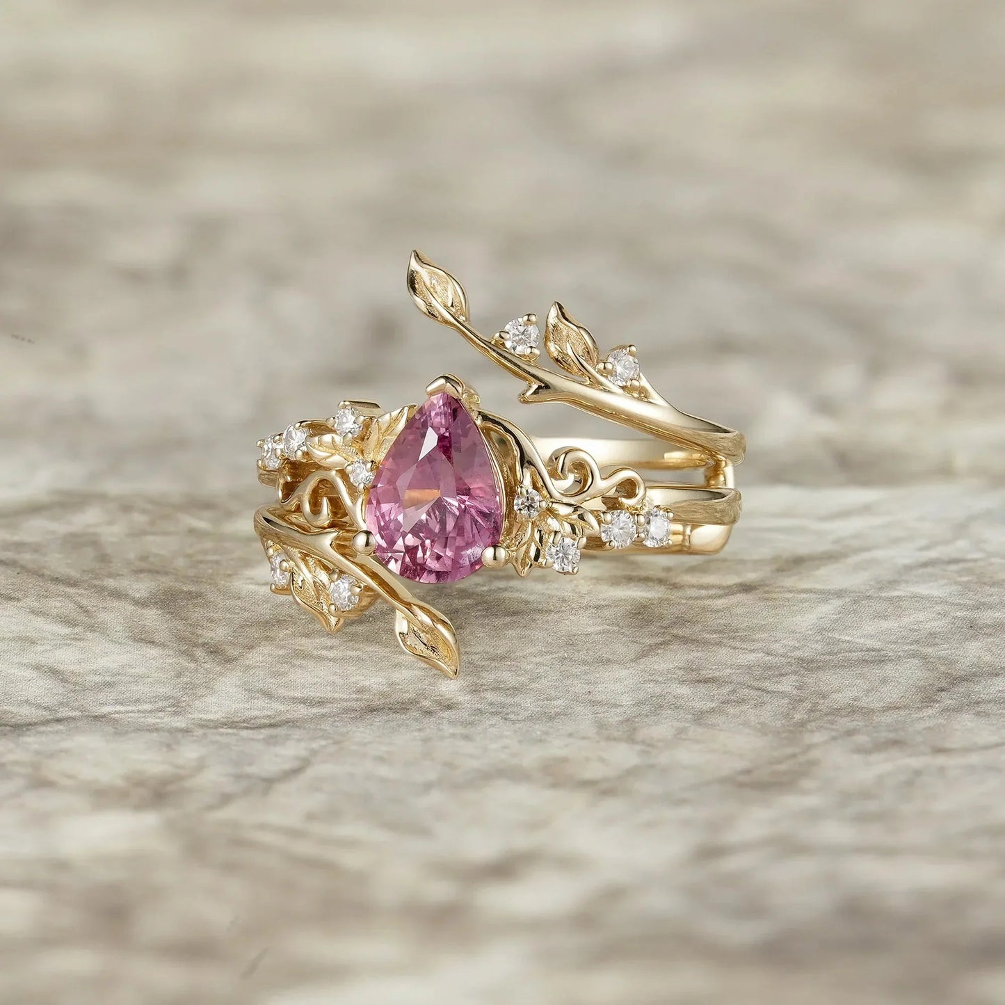 Elegant Fairycore:Natural Padparadscha Enhancer Ring Set - Angelina
