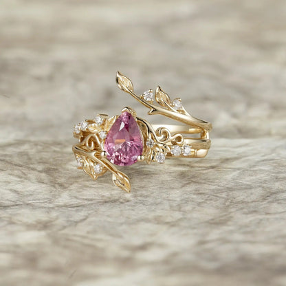 Elegant Fairycore:Natural Padparadscha Enhancer Ring Set - Angelina