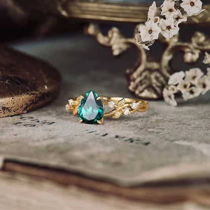 Emerald Leaf Engagement Ring (925 Silver) - GemsMagic