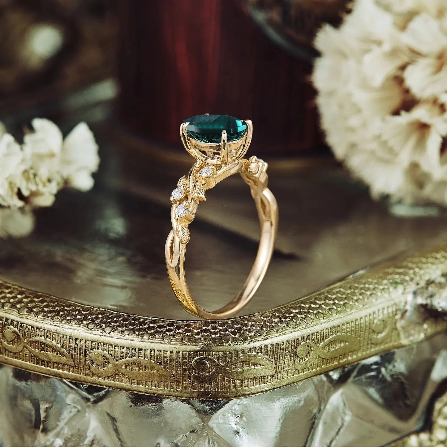 Emerald Leaf Engagement Ring GemsMagic