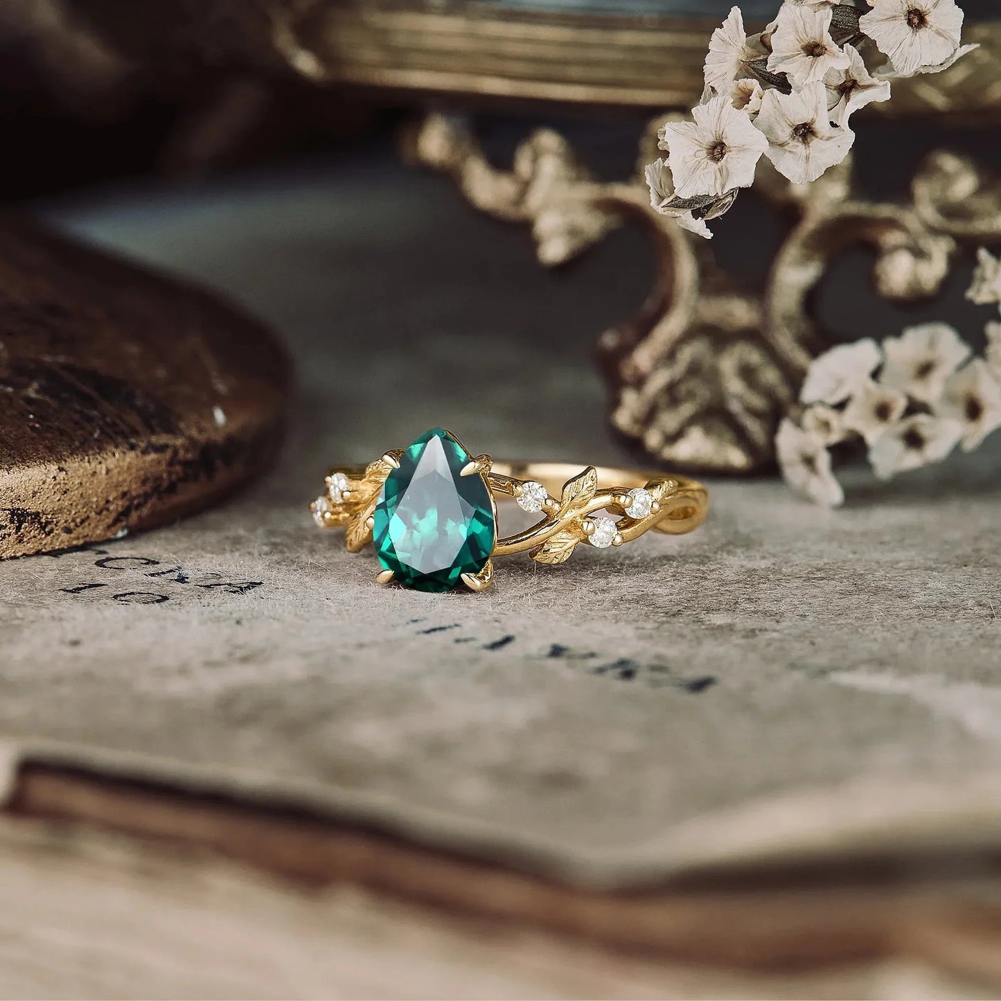 Emerald Leaf Engagement Ring GemsMagic