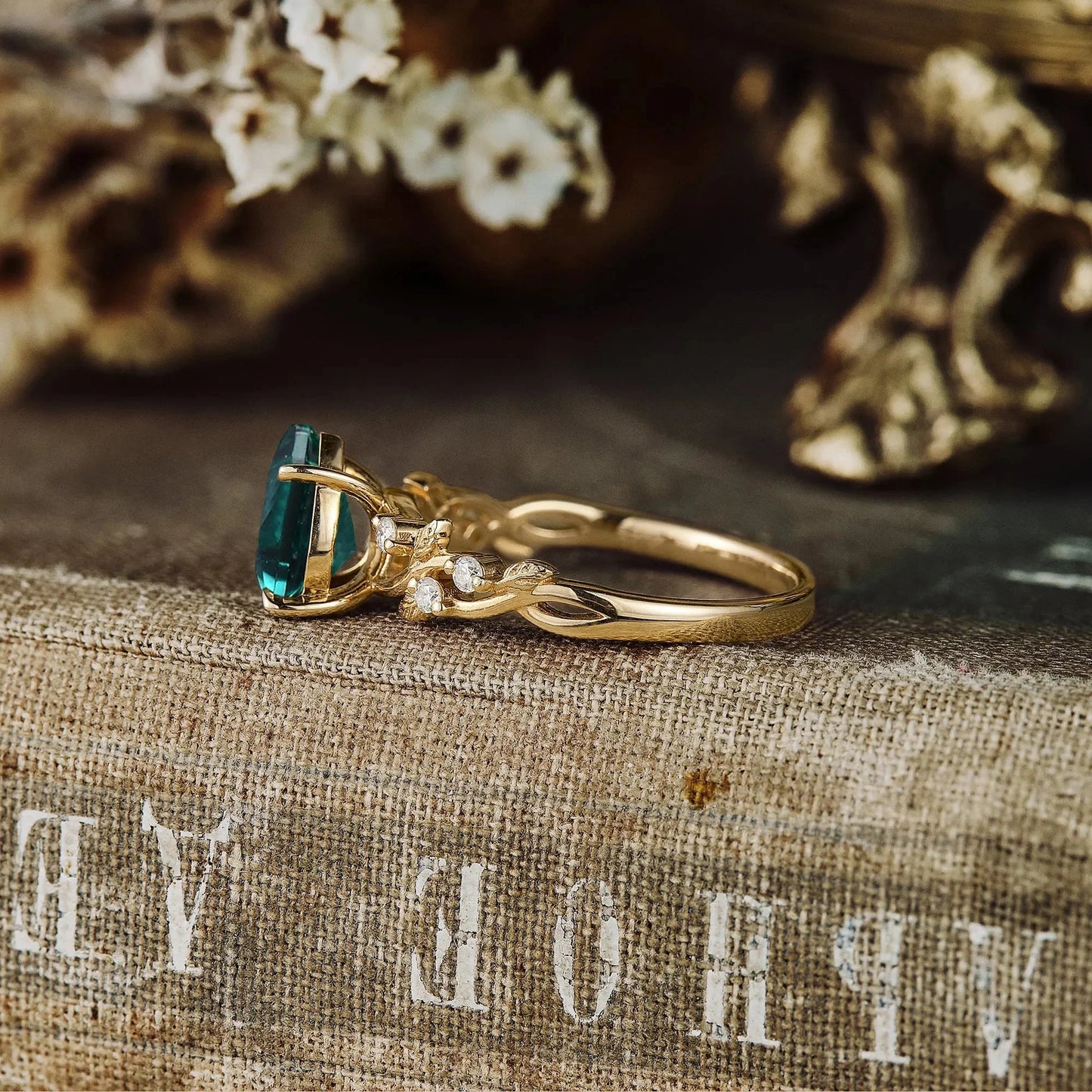 Emerald Leaf Engagement Ring GemsMagic
