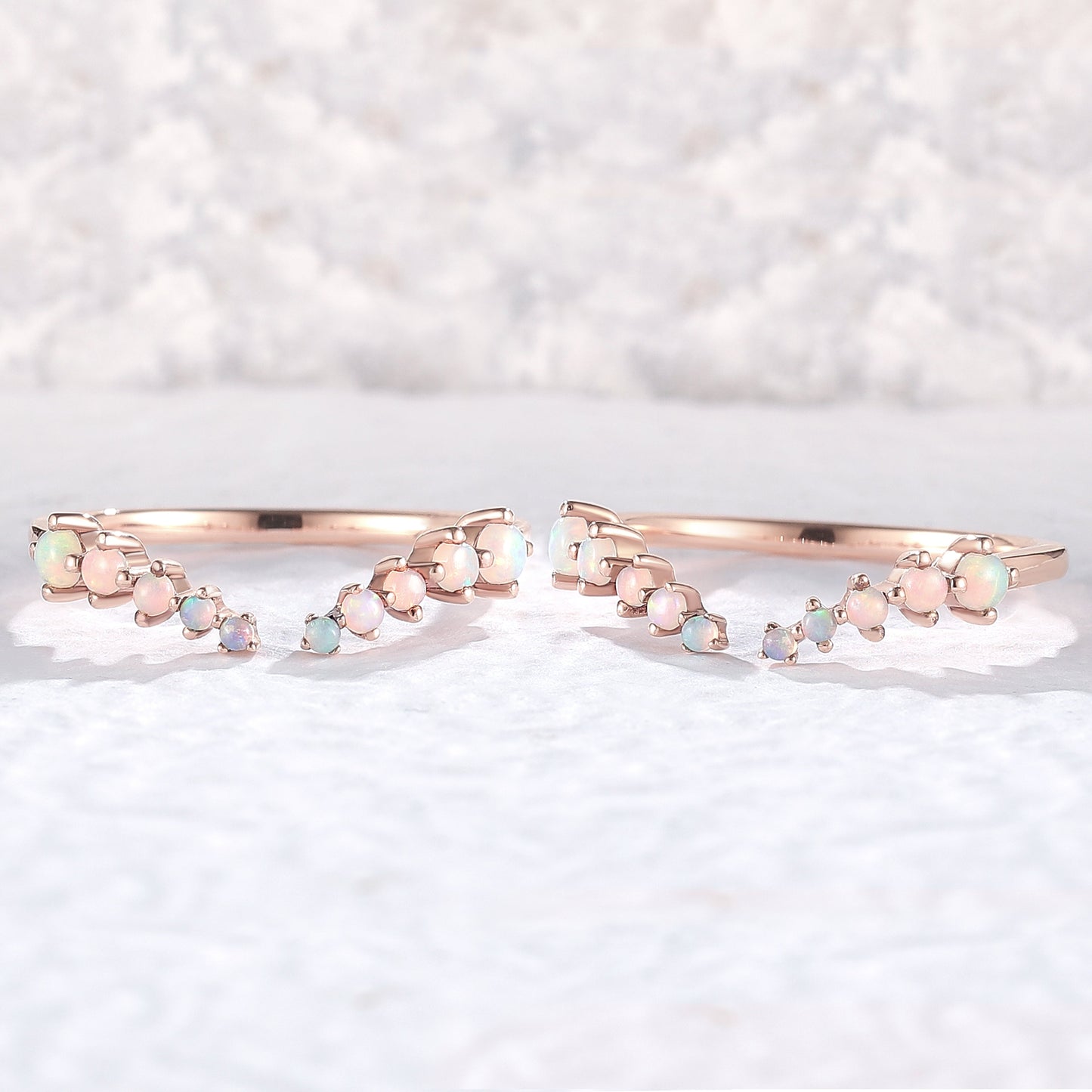 Curved Round Shaped Opal Open Silver Stacking Ring
