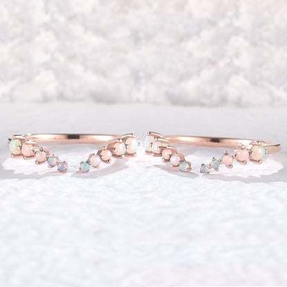 Curved Round Shaped Opal Open Silver Stacking Ring