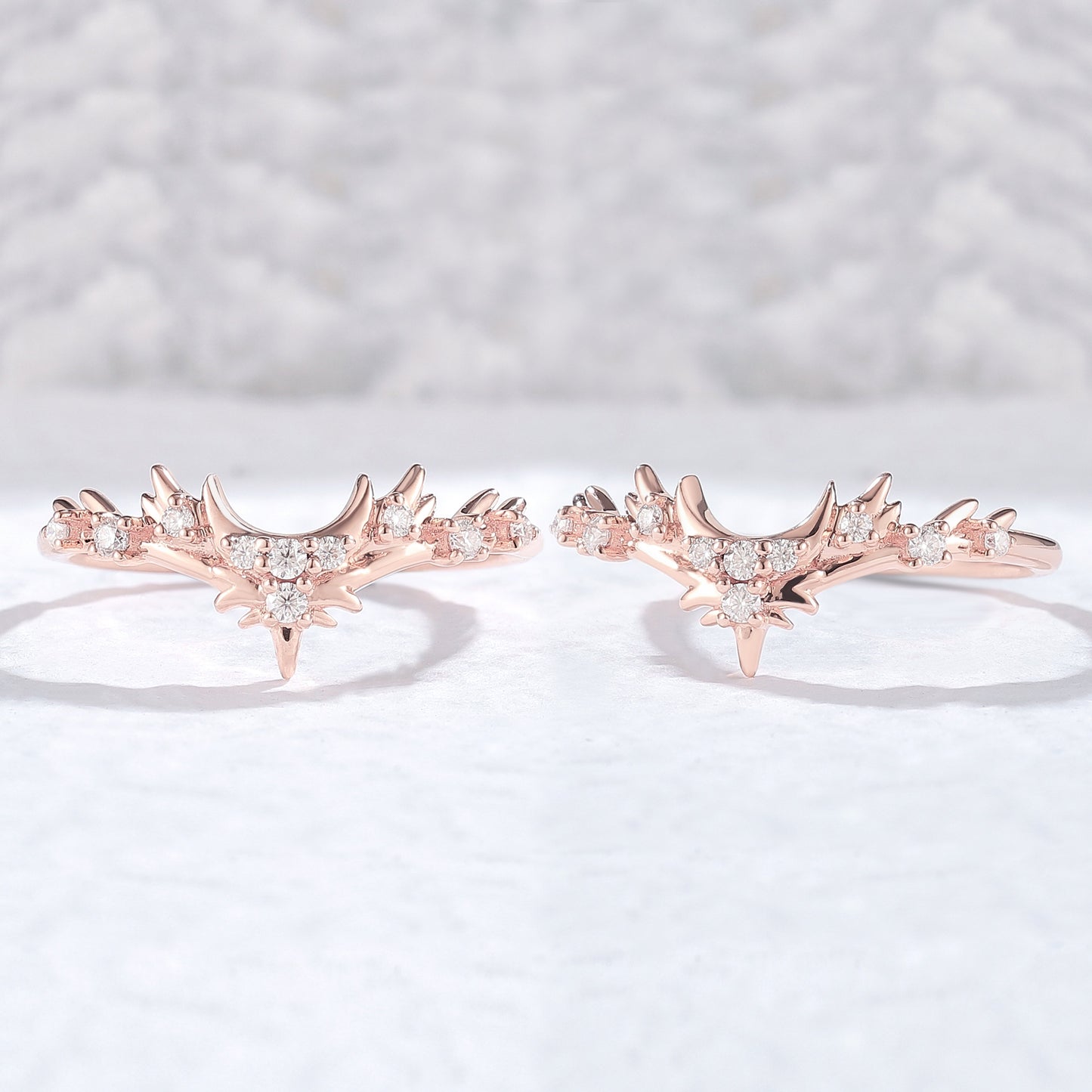 Unique Moissanite Antlers and Moon Style Silver Stacking Ring