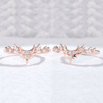 Unique Moissanite Antlers and Moon Style Silver Stacking Ring