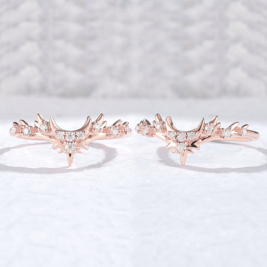 Unique Moissanite Antlers and Moon Style Silver Stacking Ring