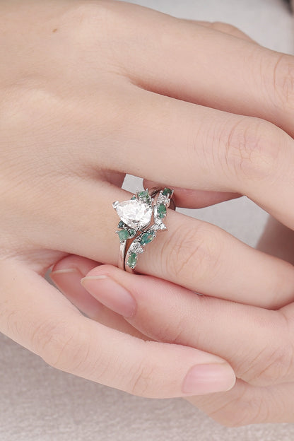 Cluster Pear Cut Moissanite Seven Stones Silver Ring Set 2pcs