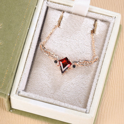 Kite Shaped Garnet Rose Gold Necklace Halloween Jewelry
