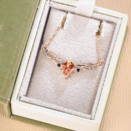 Kite Shaped Lab Orange Sapphire Rose Gold Necklace Halloween Jewelry