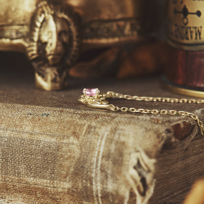 Golden Bloom: Pink Sapphire Floral Leaf Necklace - Ophelia