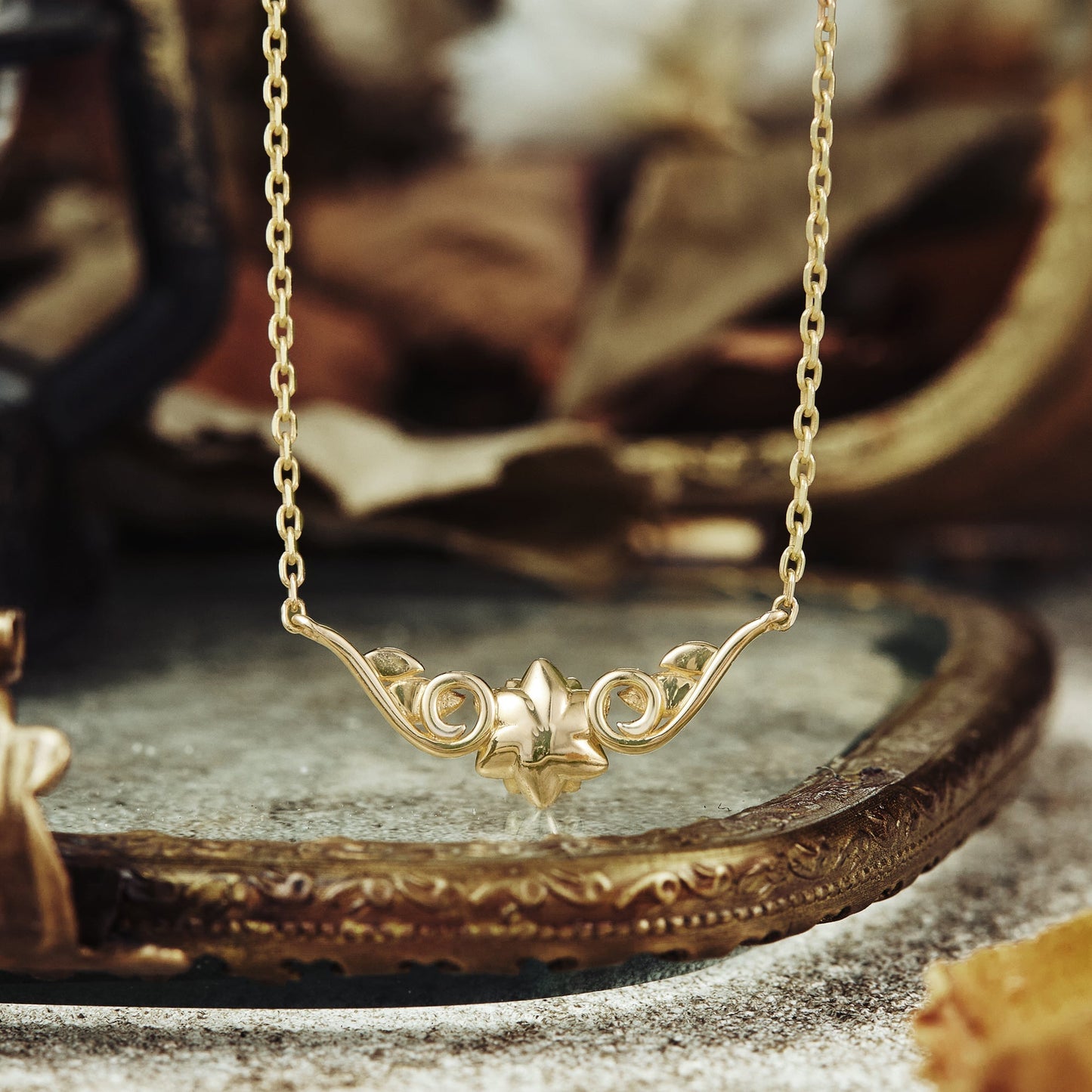 Golden Bloom: Pink Sapphire Floral Leaf Necklace - Ophelia