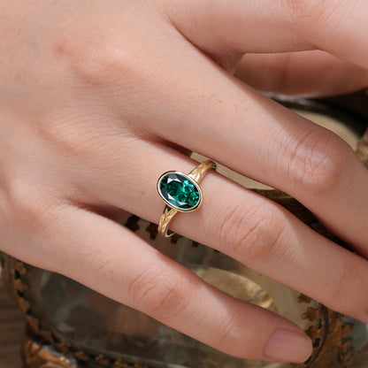 Golden Elegance: Oval Emerald Leaf Ring | Celia (925 Silver)