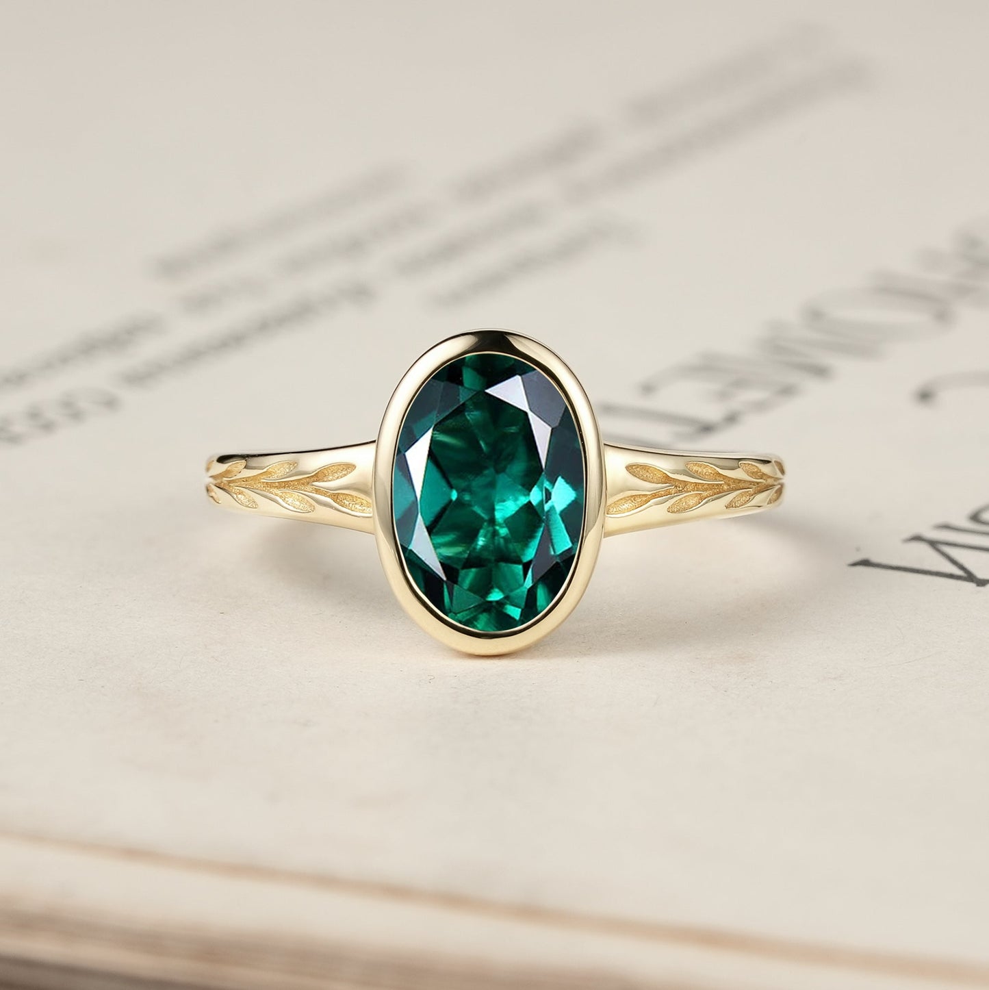 Golden Elegance: Oval Emerald Leaf Ring | Celia (925 Silver)