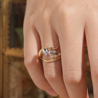 Gothic Skull and Lily of the Valley Inspired Straight Wedding Ring