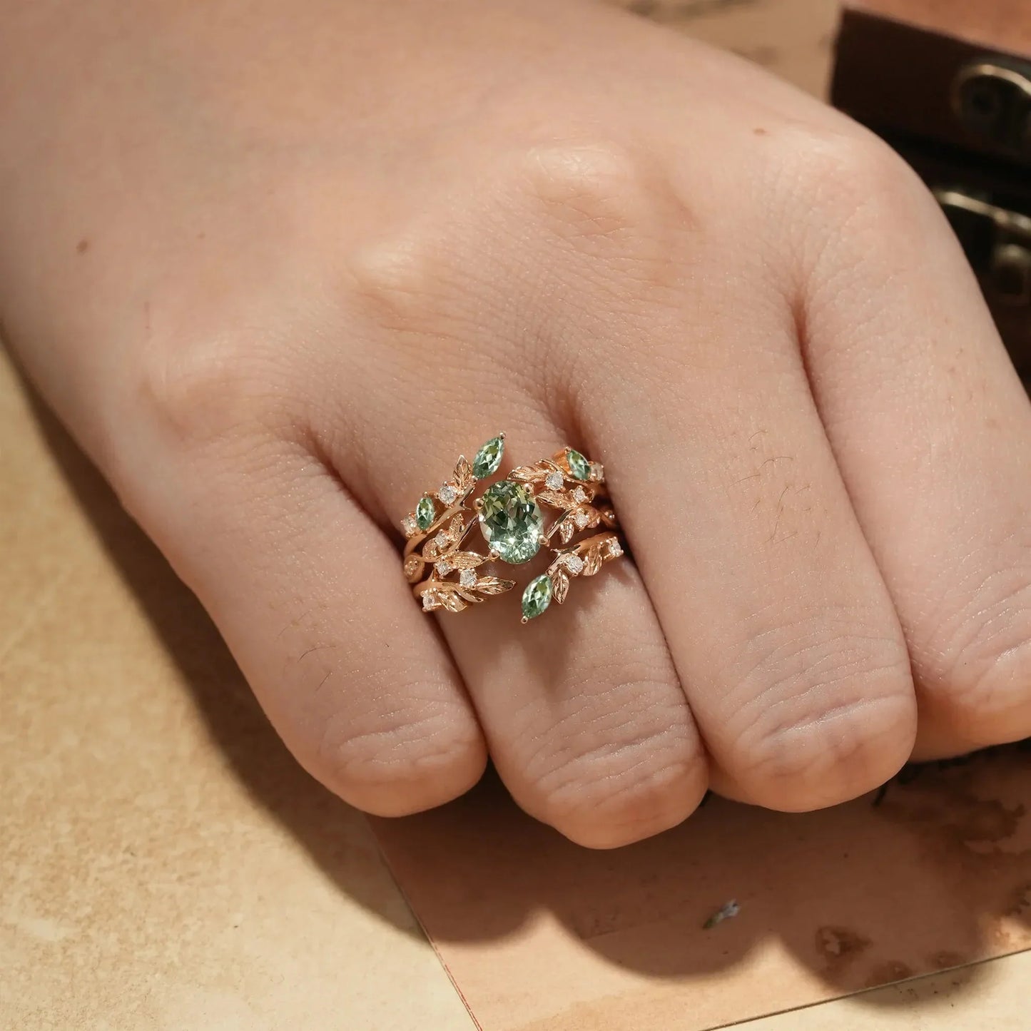 Green Sapphire Enhancer Ring Set-Aeryn