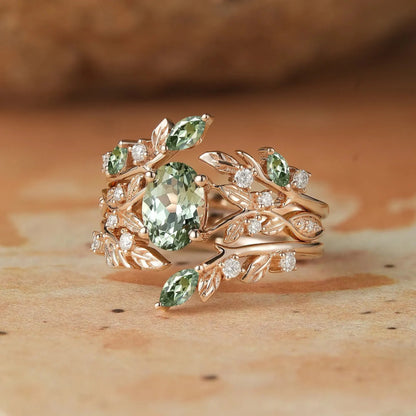 Green Sapphire Enhancer Ring Set-Aeryn
