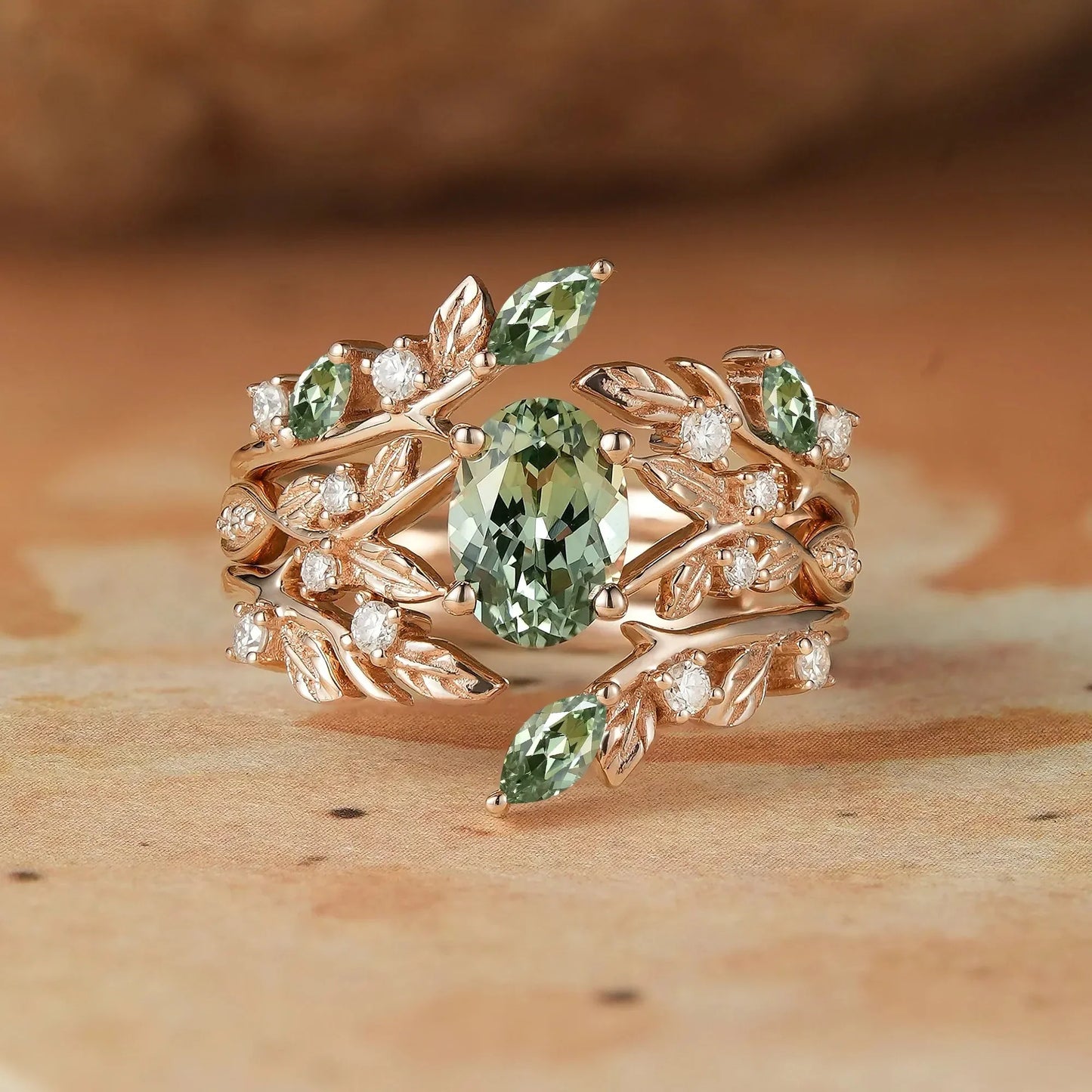Green Sapphire Enhancer Ring Set-Aeryn