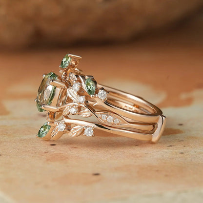 Green Sapphire Enhancer Ring Set-Aeryn