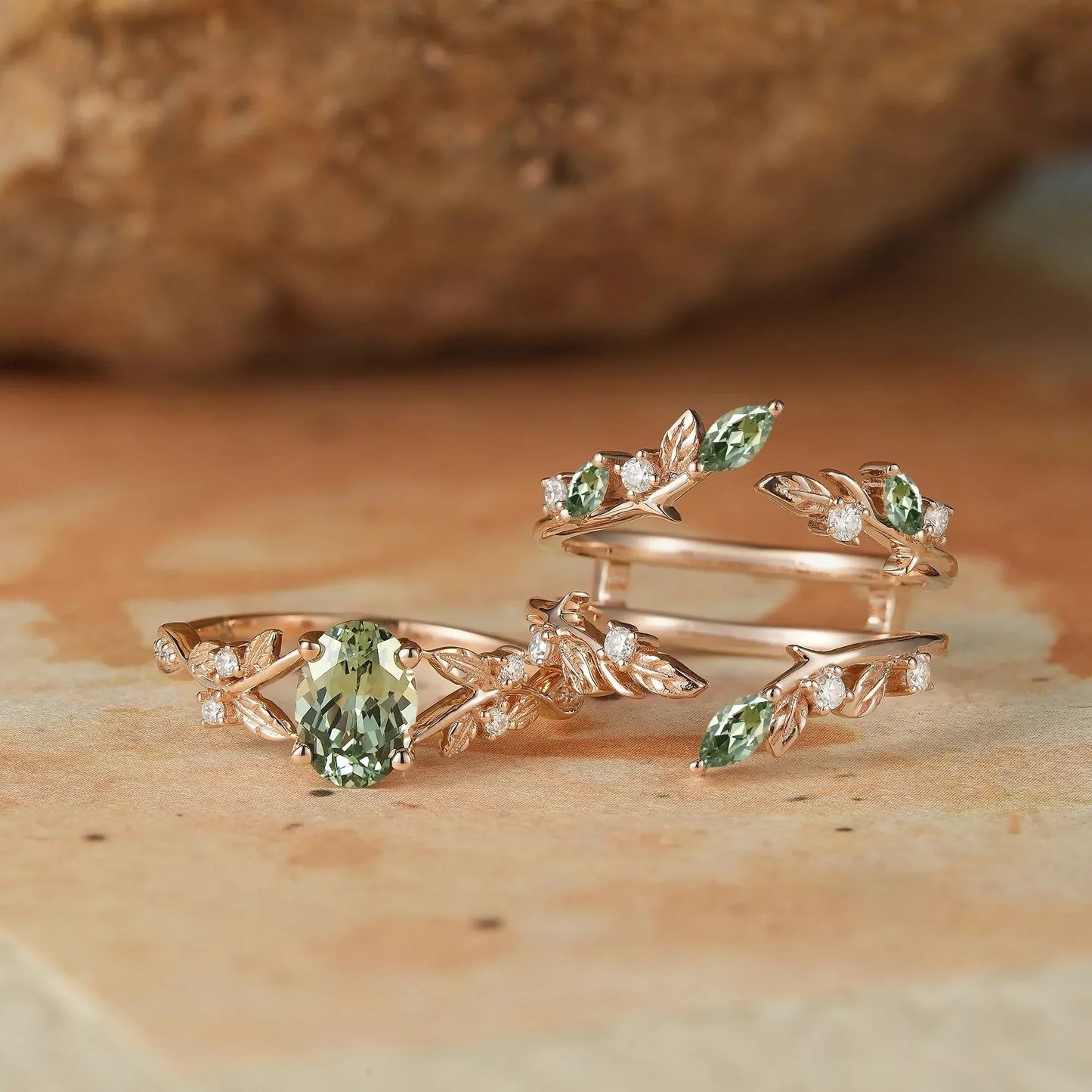 Green Sapphire Enhancer Ring Set-Aeryn
