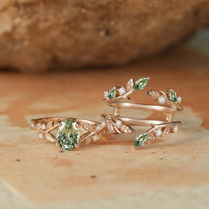Green Sapphire Enhancer Ring Set-Aeryn