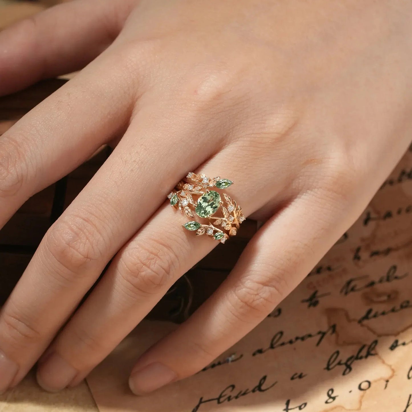 Green Sapphire Enhancer Ring Set-Aeryn