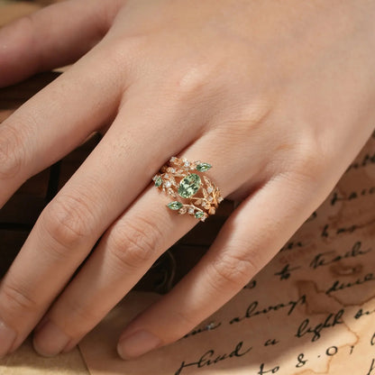 Green Sapphire Enhancer Ring Set-Aeryn