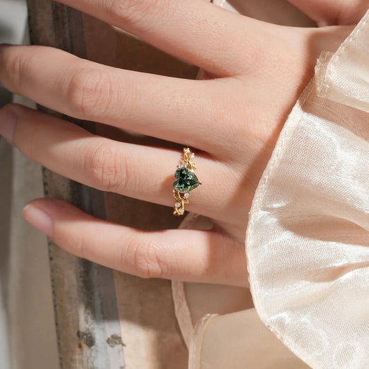 Heart Shaped Green Sapphire Leaf Engagement Ring - Genevieve - GemsMagic