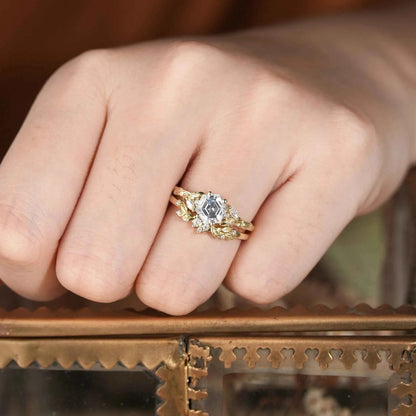 Hexagon Moissanite Engagement Ring Set - Skylar