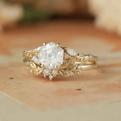 Hexagon Moissanite Engagement Ring Set - Skylar
