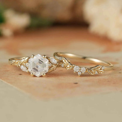 Hexagon Moissanite Engagement Ring Set - Skylar