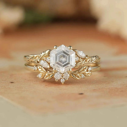Hexagon Moissanite Engagement Ring Set - Skylar