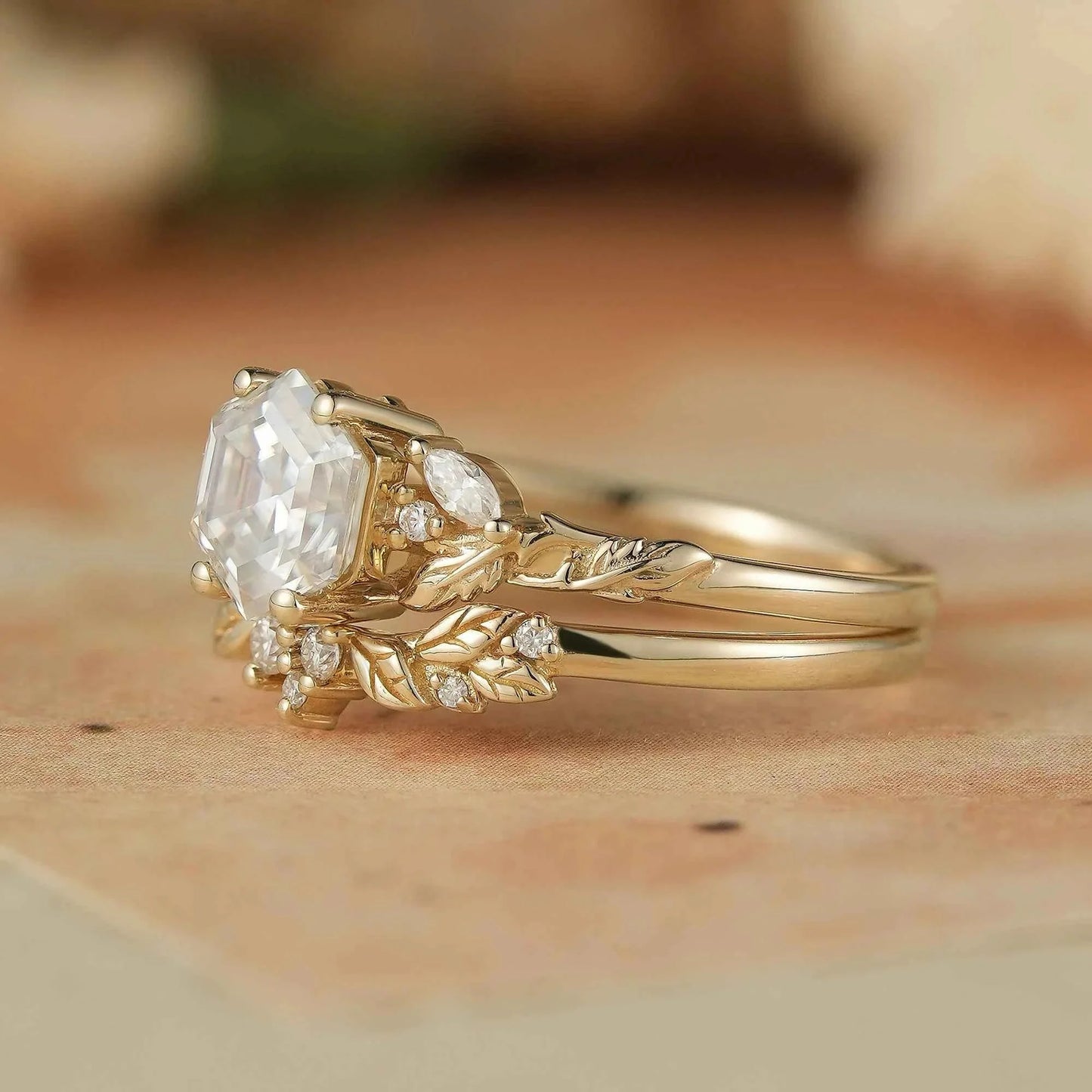 Hexagon Moissanite Engagement Ring Set - Skylar