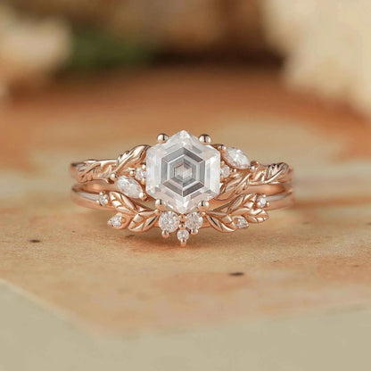 Hexagon Moissanite Engagement Ring Set - Skylar