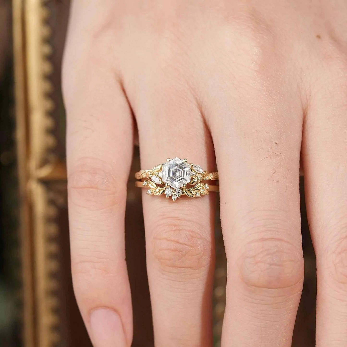 Hexagon Moissanite Engagement Ring Set - Skylar