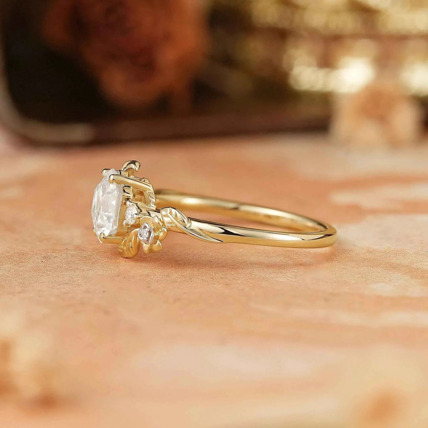 Hexagon Moissanite Mixed Metal Nature Inspired Engagement Ring