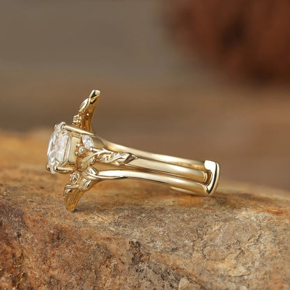 Hexagon Moissanite Vine Floral Enhancer Ring Set-Noor