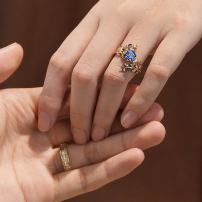 Hexagon Sapphire Vine Ring and Baguette cut moissanite Men's Band - Cherished Moments