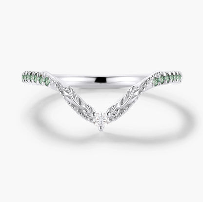 Vintage Nature Inspired Natural Green sapphire Moissanite Curved Wedding Band - Vivienne