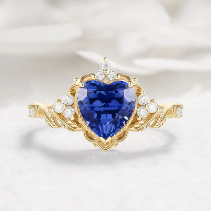 Nature Inspired Leaf Shaped Heart Cut Sapphire Engagement Ring - Eleanor