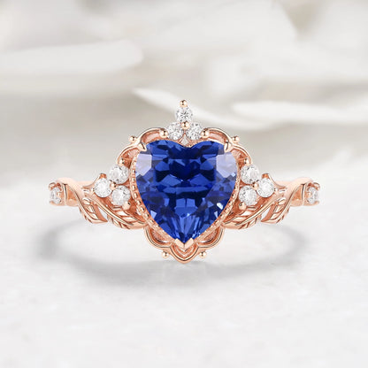 Nature Inspired Leaf Shaped Heart Cut Sapphire Engagement Ring - Eleanor