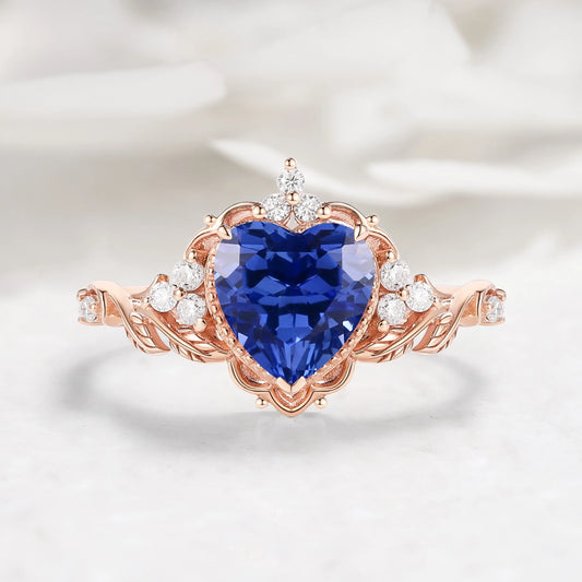 Nature Inspired Leaf Shaped Heart Cut Sapphire Engagement Ring - Eleanor