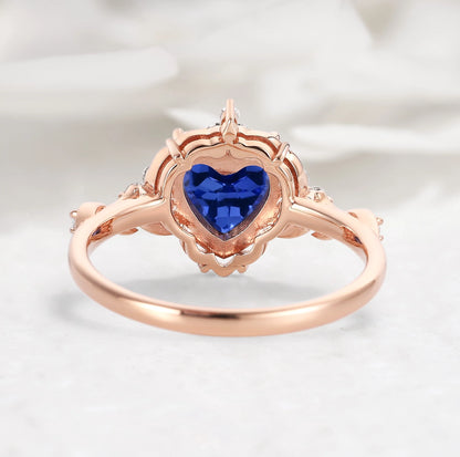Nature Inspired Leaf Shaped Heart Cut Sapphire Engagement Ring - Eleanor