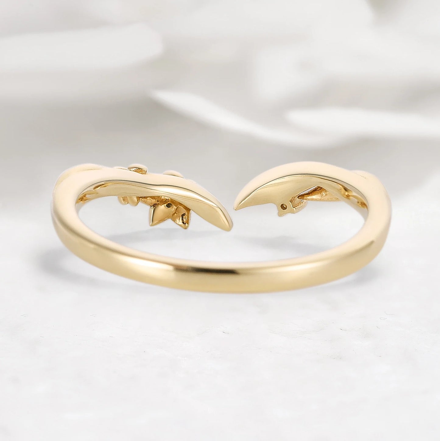 Nature Inspired V-Shaped Open Moissanite Ring with Floral Leaf Design Wedding Band - Sylvie