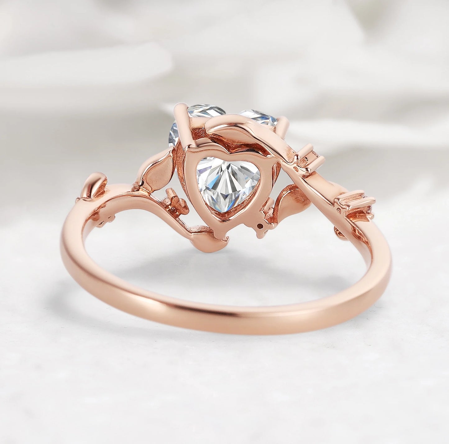 Nature Inspired Heart Cut Moissanite Leaf Engagement Ring
