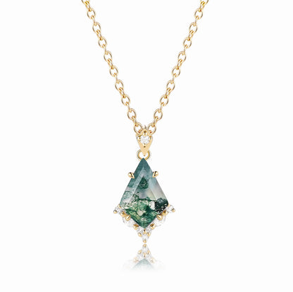 Nature Inspired Halo Kite Cut Moss Agate Custom Necklace - Elara