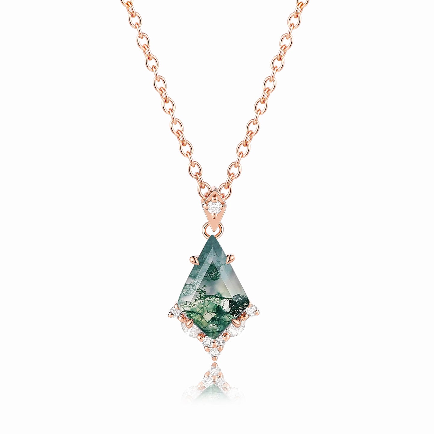 Nature Inspired Halo Kite Cut Moss Agate Custom Necklace - Elara