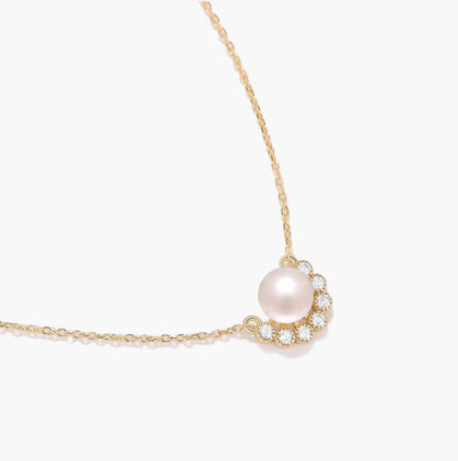 Pearl Necklace with Half-Halo Moissanite Accents - Isolde