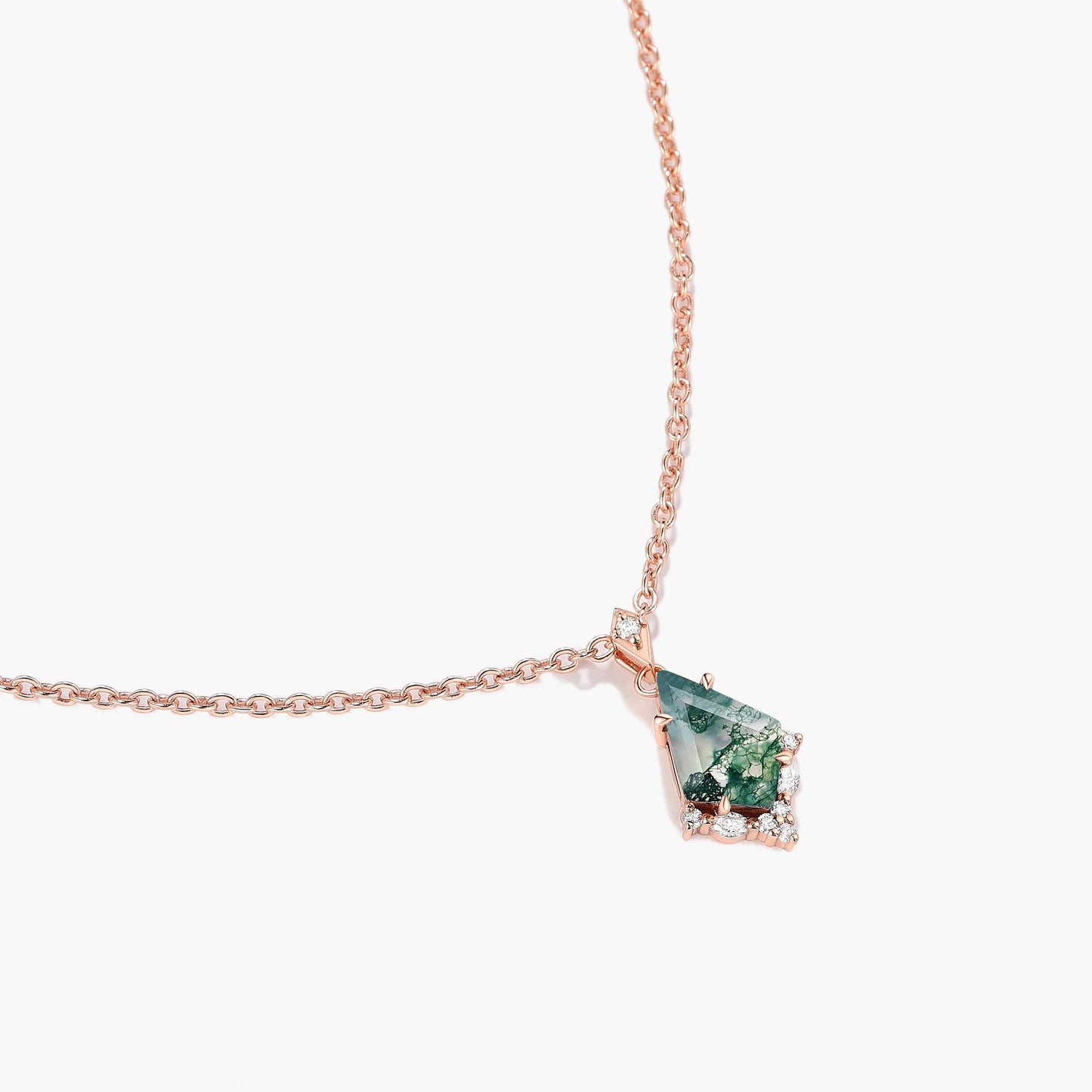 Nature Inspired Halo Kite Cut Moss Agate Custom Necklace - Elara