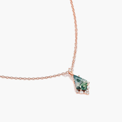 Nature Inspired Halo Kite Cut Moss Agate Custom Necklace - Elara